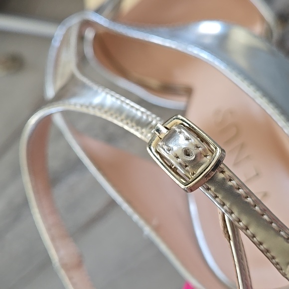 VENUS Metallic Gold and Silver Heel T-Strap Wrap Around Heels - Picture 9 of 12